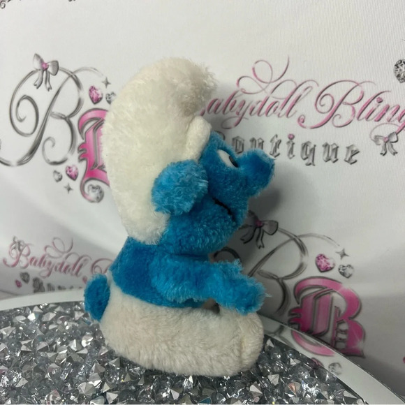 Smurf 1980s vintage plush stuffed animal toy Smurf blue with white fluffy  plush - Picture 3 of 8
